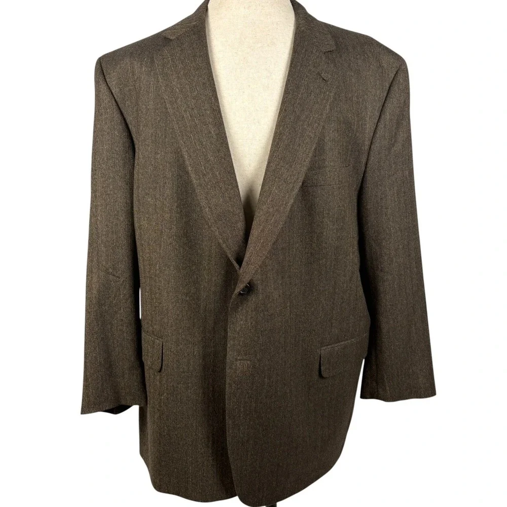 Jos A Bank‎ Gordon Wool Blazer Mens 50R Brown Herringbone Signature Sport Coat